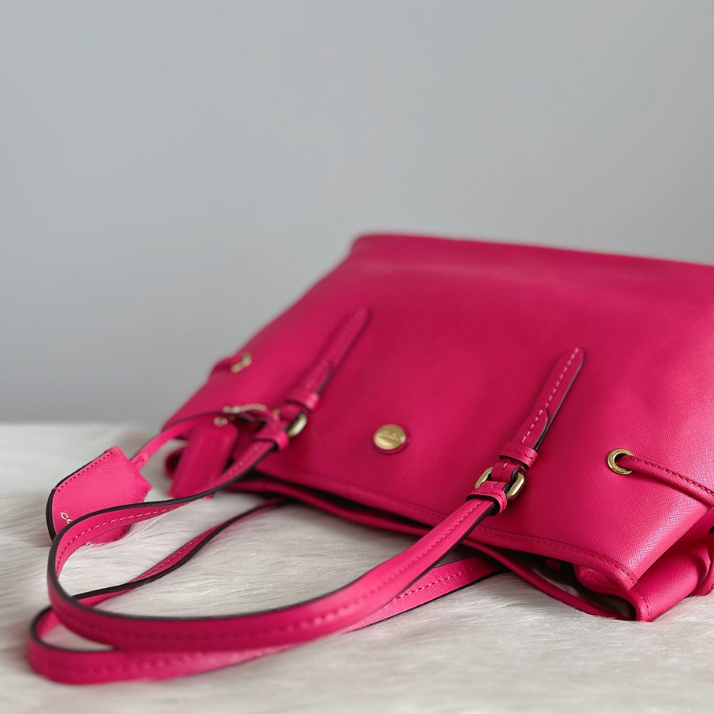 Coach Fuchsia Leather Drawstring Triple Compartment Shoulder Bag Excellent