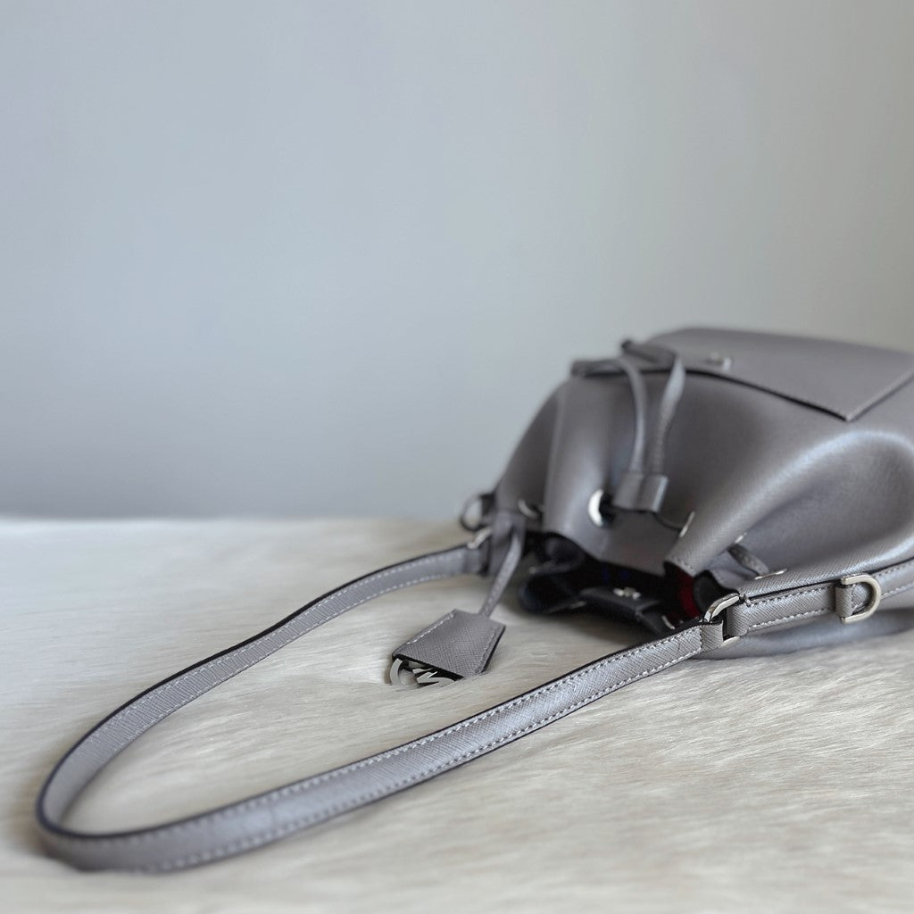 Michael Kors Grey Leather Drawstring Bucket 2 Way Shoulder Bag