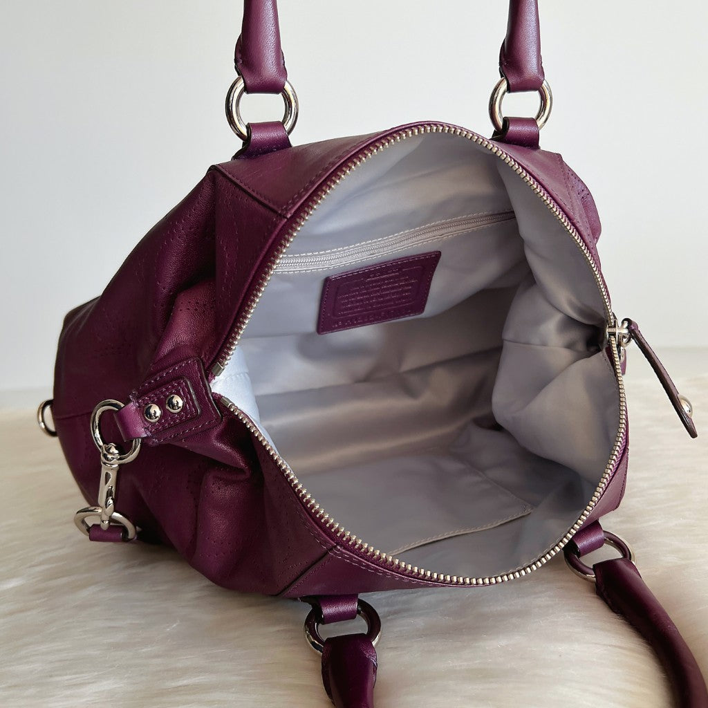 Coach Purple Leather Front Logo Boston 2 Way Shoulder Bag