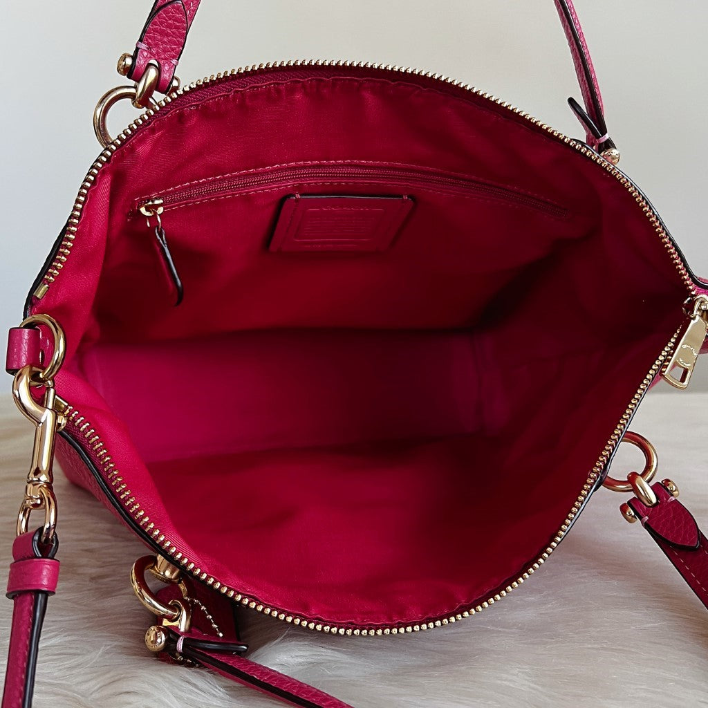 Coach Fuchsia Leather Front Logo 2 Way Shoulder Bag Like New