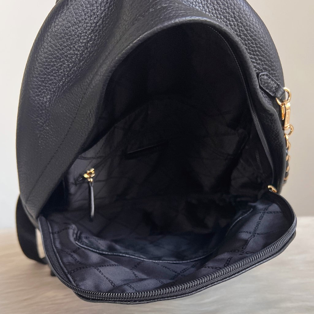 Michael Kors Black Leather Chain Detail Backpack Like New