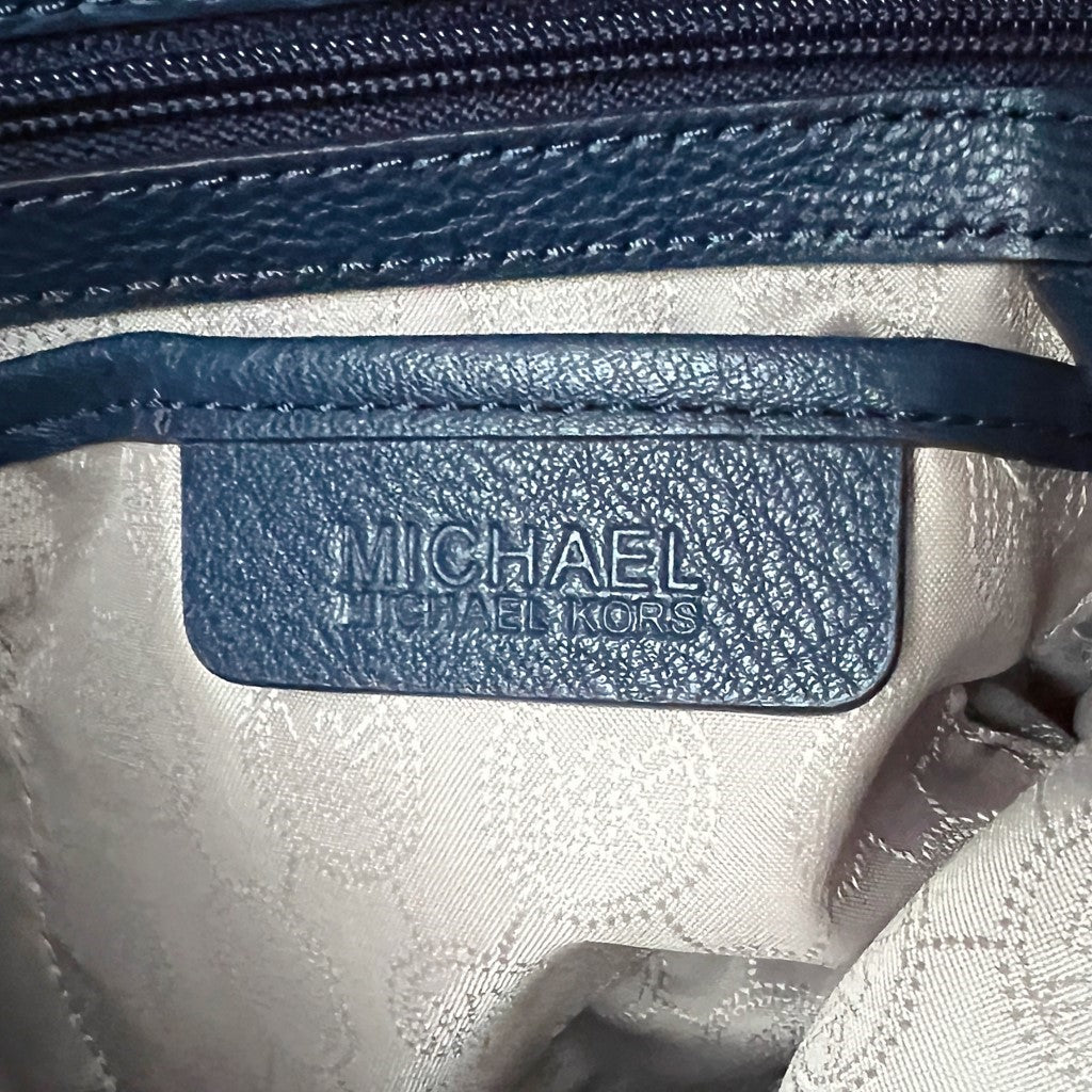 Michael Kors Navy Leather MK Charm Triple Compartment Shoulder Bag Excellent