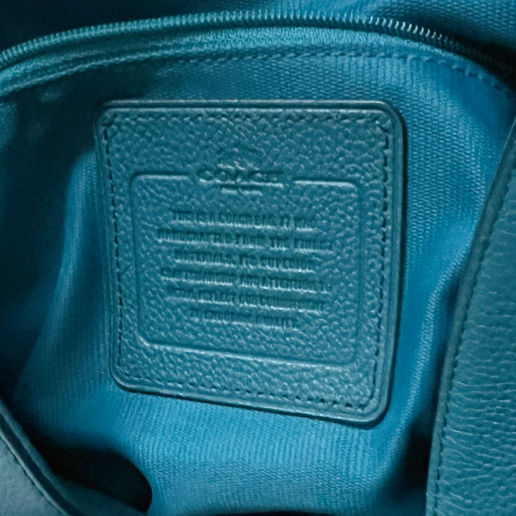 Coach Teal Leather Front Logo Triple Compartment Shoulder Bag Like New