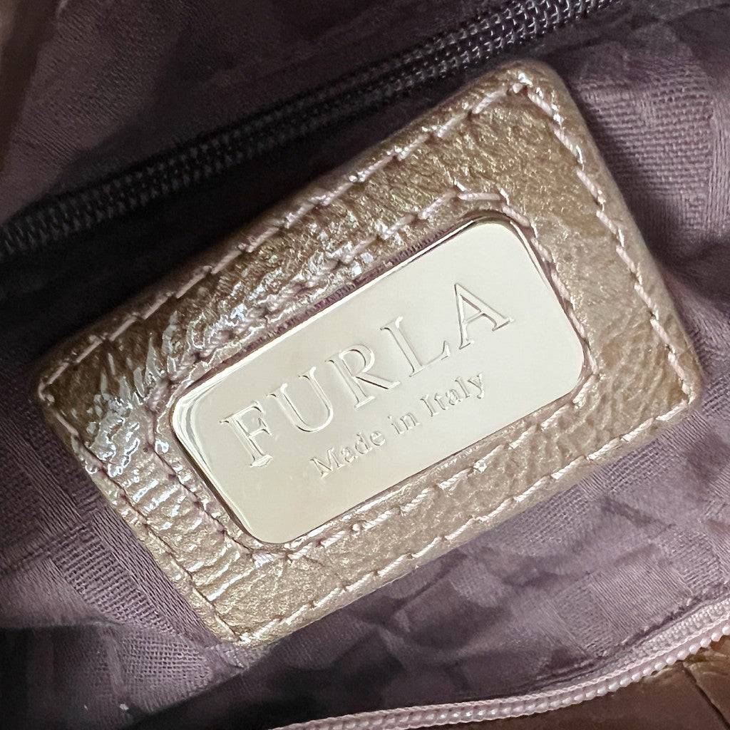 Furla Patent Leather Straw Slouchy Tassel Detail Shoulder Bag Excellent