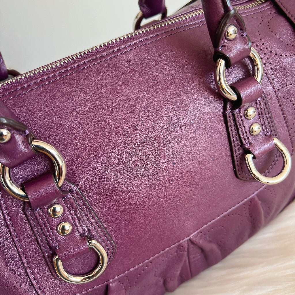 Coach Purple Leather Front Logo Boston 2 Way Shoulder Bag