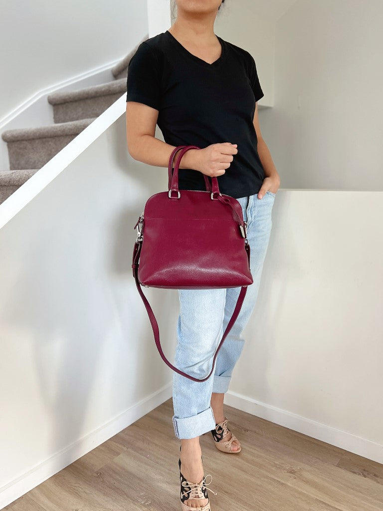 Furla Maroon Leather Career 2 Way Shoulder Bag