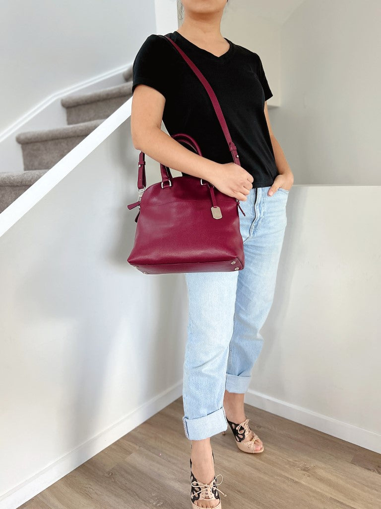 Furla Maroon Leather Career 2 Way Shoulder Bag