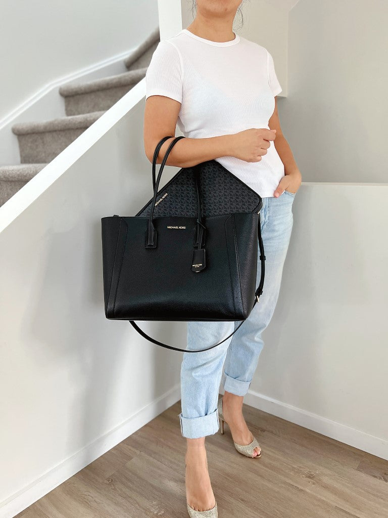 Michael Kors Black Leather Oversized Shoulder Bag + Computer Bag Like New