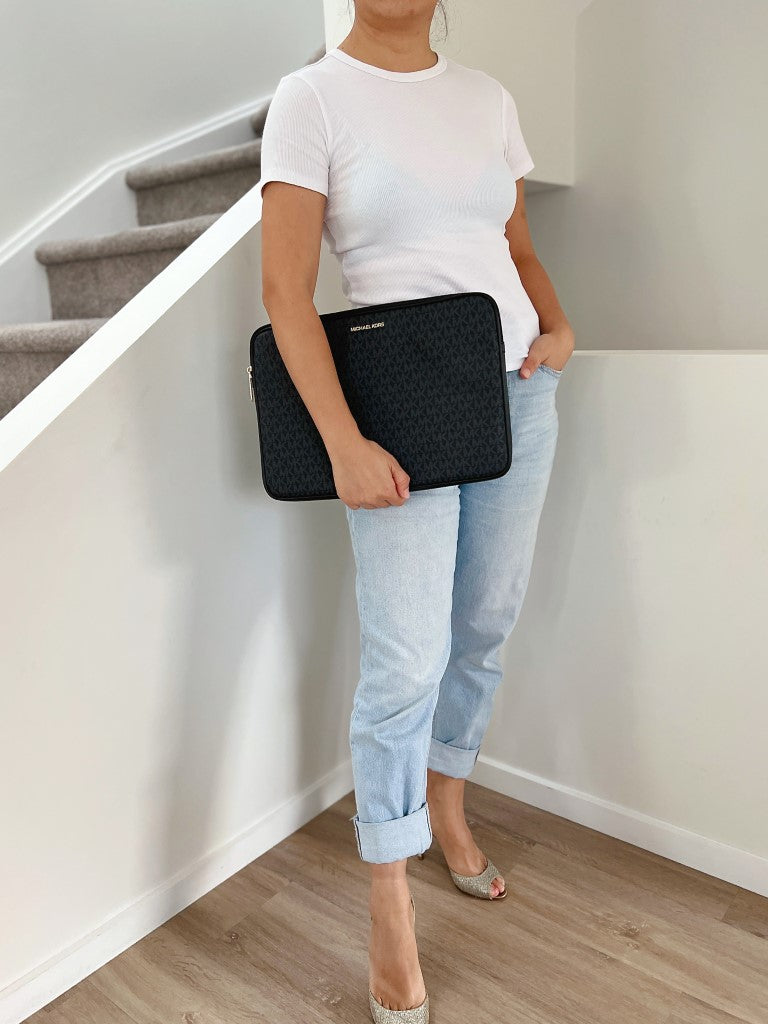 Michael Kors Black Leather Oversized Shoulder Bag + Computer Bag Like New