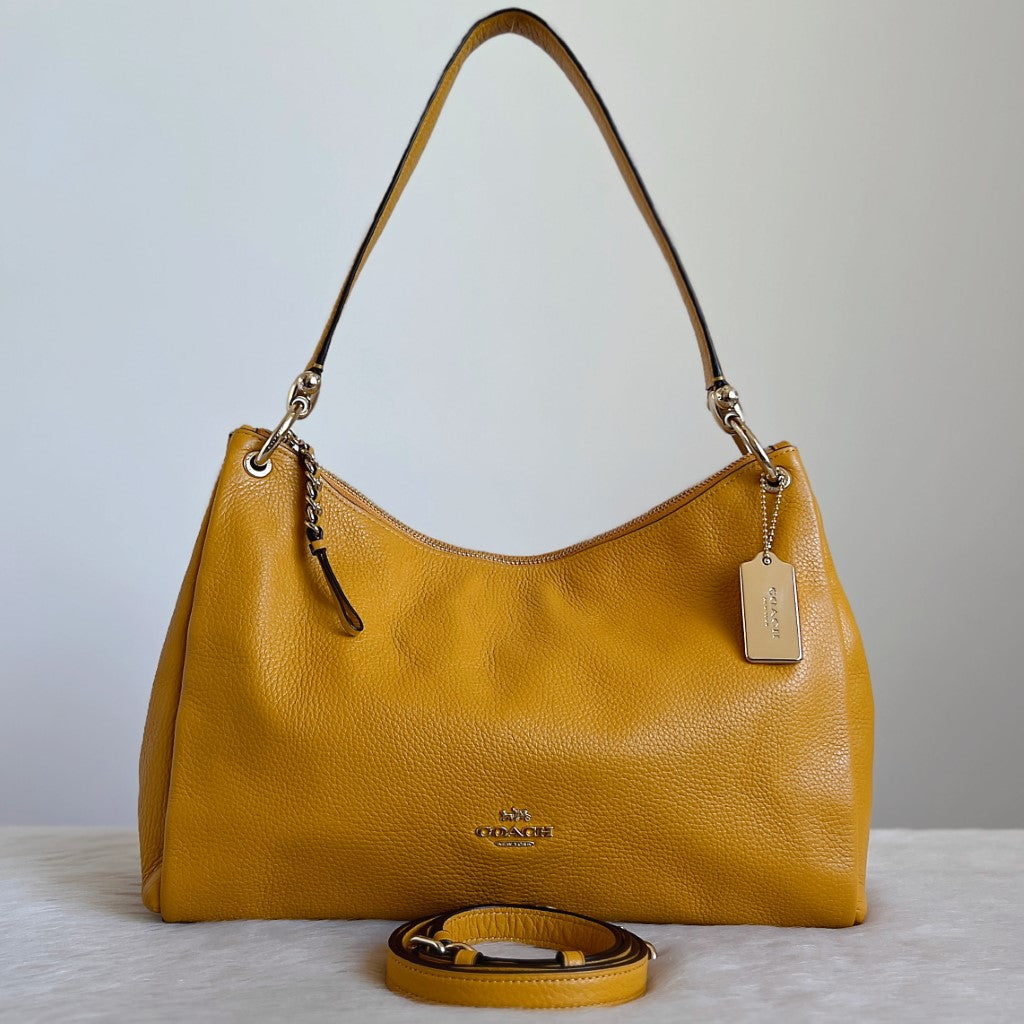 Coach Yellow Leather Front Logo Slouchy 2 Way Shoulder Bag