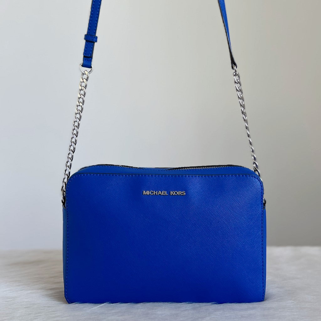 Michael Kors Blue Leather Chain Detail Crossbody Shoulder Bag Like New