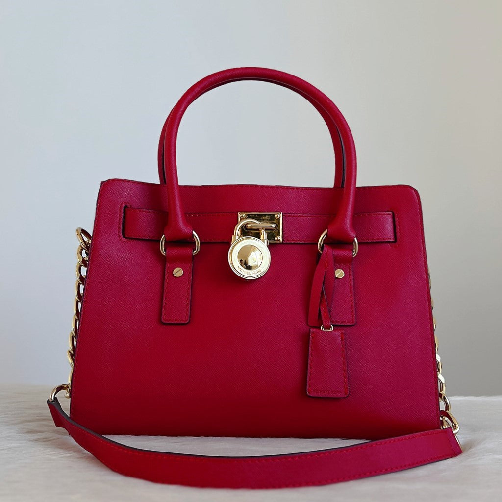 Michael Kors Red Leather Hamilton 2 Way Shoulder Bag Excellent