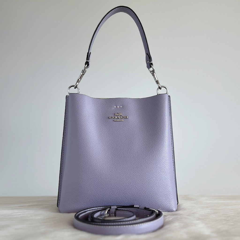 Coach Lavender Leather Triple Compartment Bucket 2 Way Shoulder Bag Like New