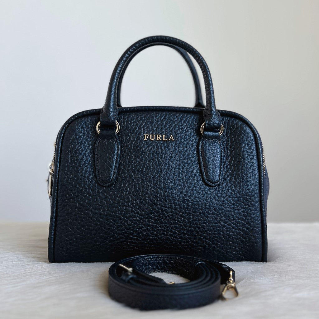 Furla Black Leather Triple Compartment 2 Way Shoulder Bag Like New