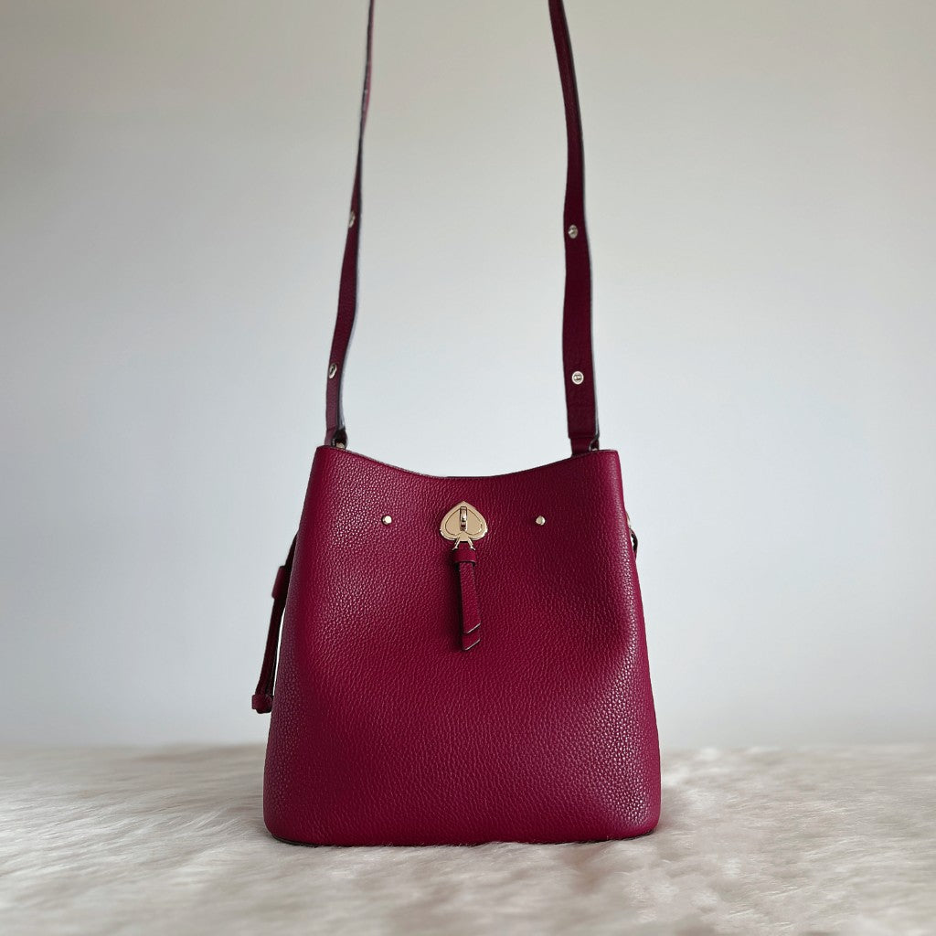 Kate Spade Burgundy Leather Triple Compartment Bucket Shoulder Bag Excellent