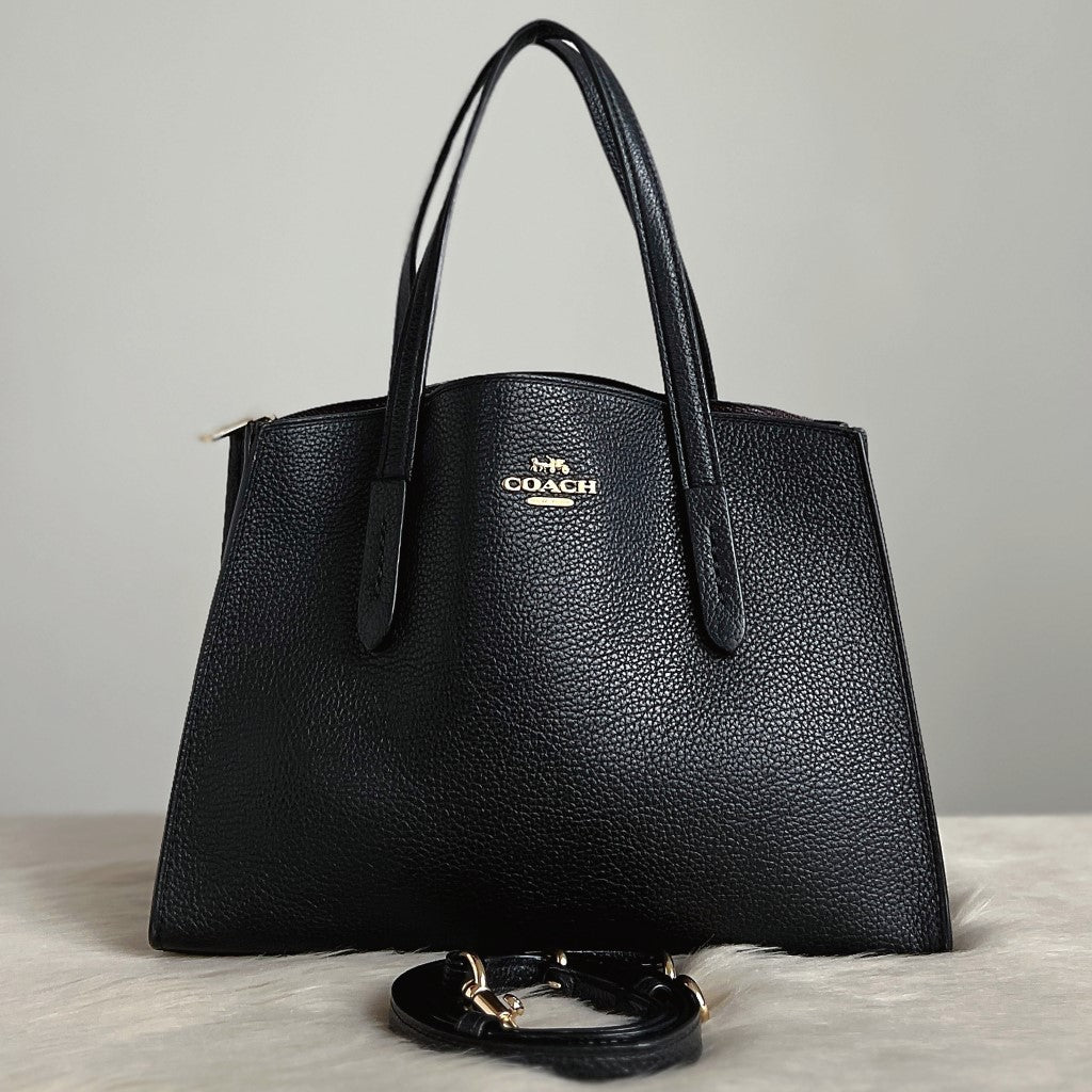 Coach Black Leather Triple Compartment 2 Way Shoulder Bag Like New