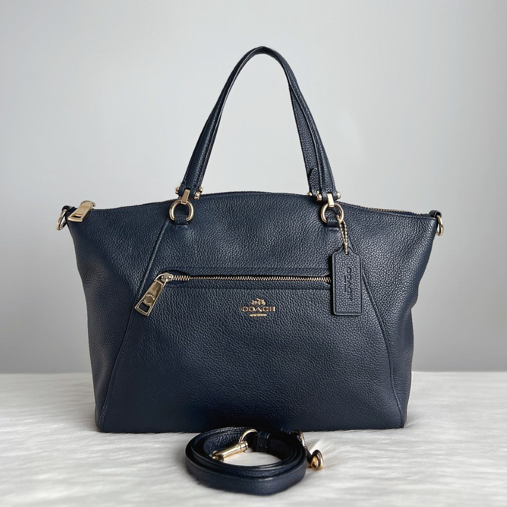 Coach Navy Leather Front Detail 2 Way Shoulder Bag Excellent