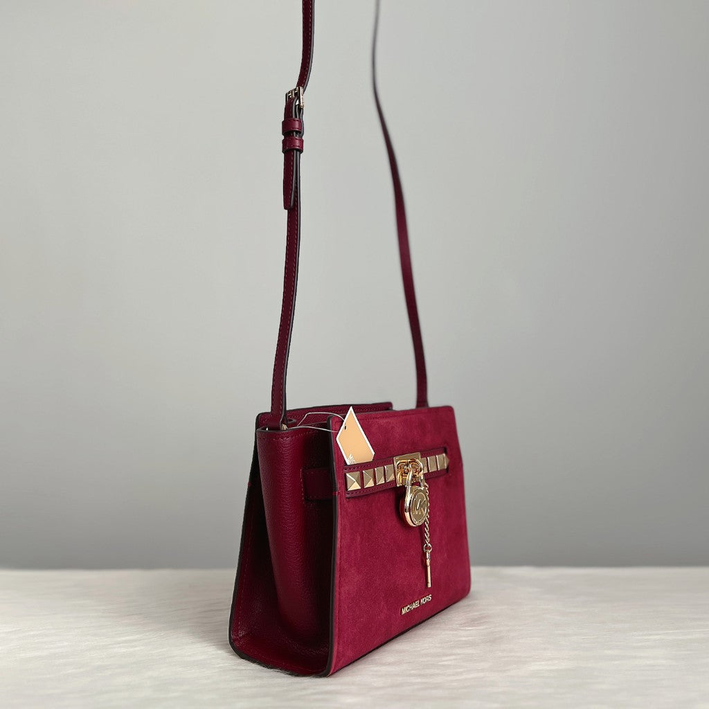 Michael Kors Bordeaux Leather Suede Patchwork Crossbody Shoulder Bag New with Tags