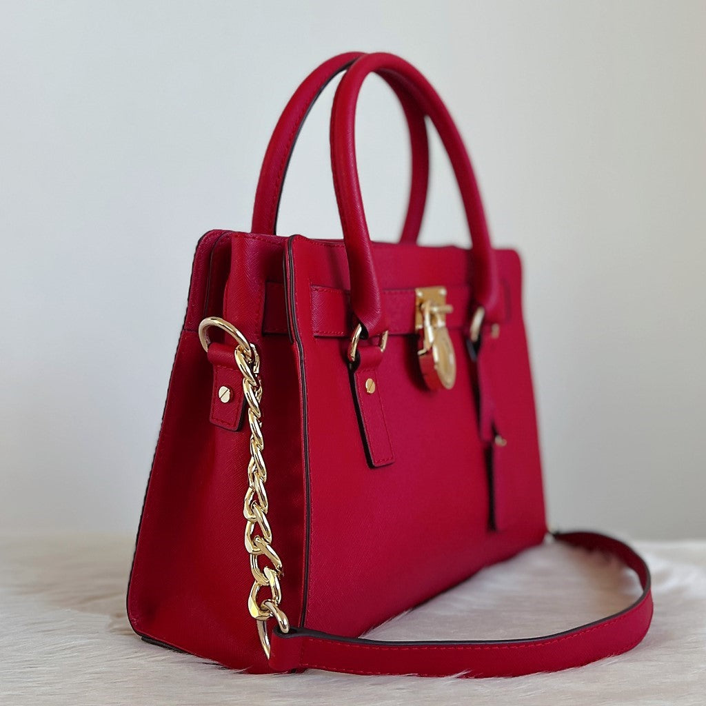 Michael Kors Red Leather Hamilton 2 Way Shoulder Bag Excellent