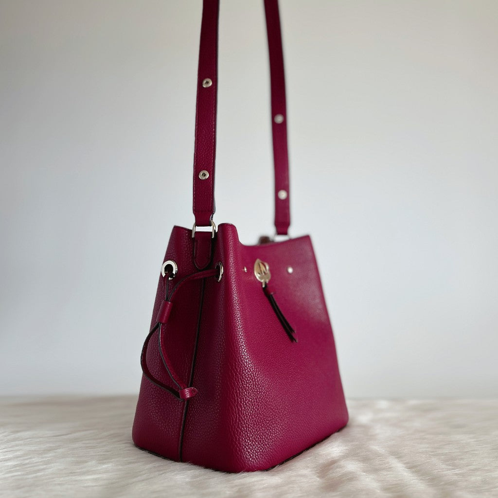 Kate Spade Burgundy Leather Triple Compartment Bucket Shoulder Bag Excellent