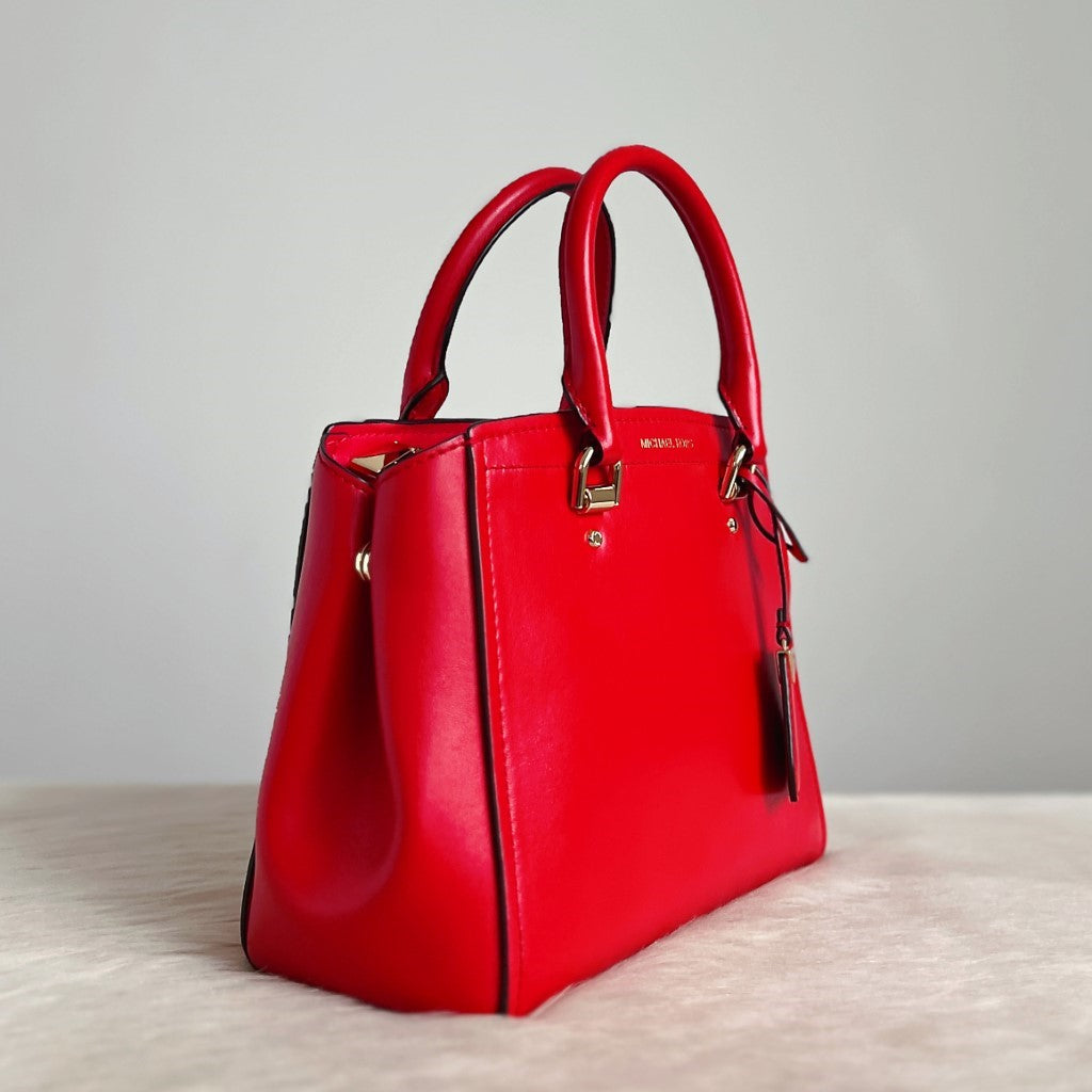 Michael Kors Red Leather Triple Compartment 2 Way Shoulder Bag Excellent