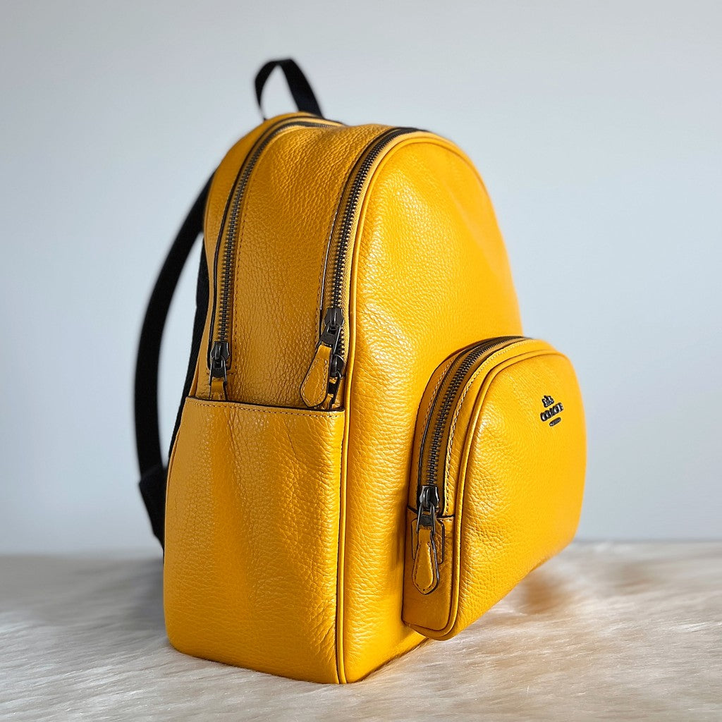 Coach Yellow Leather Front Logo Double Compartment Backpack Like New