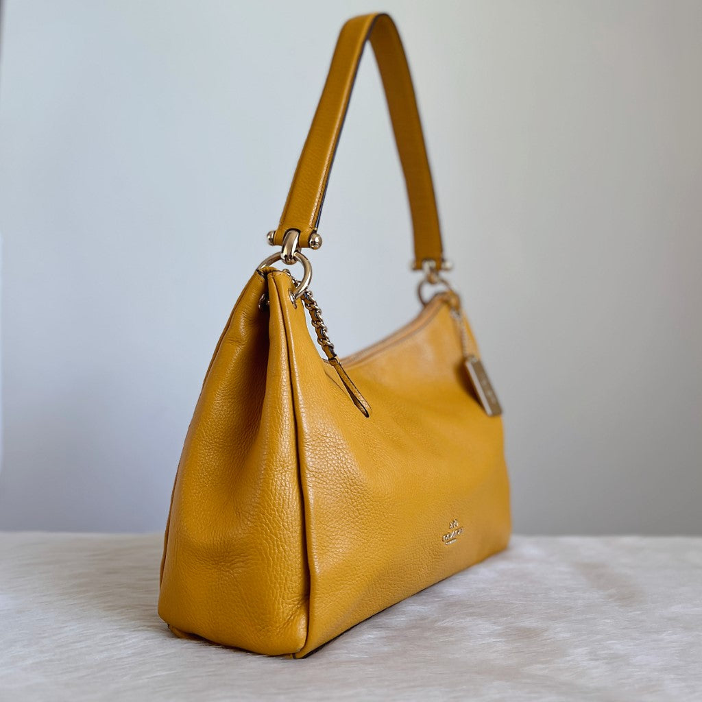 Coach Yellow Leather Front Logo Slouchy 2 Way Shoulder Bag