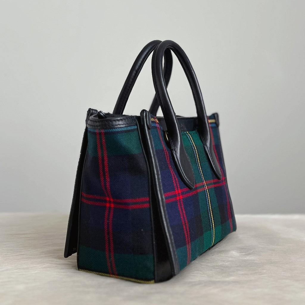 Ralph Lauren Black Leather Check Pattern 2 Way Shoulder Bag Excellent