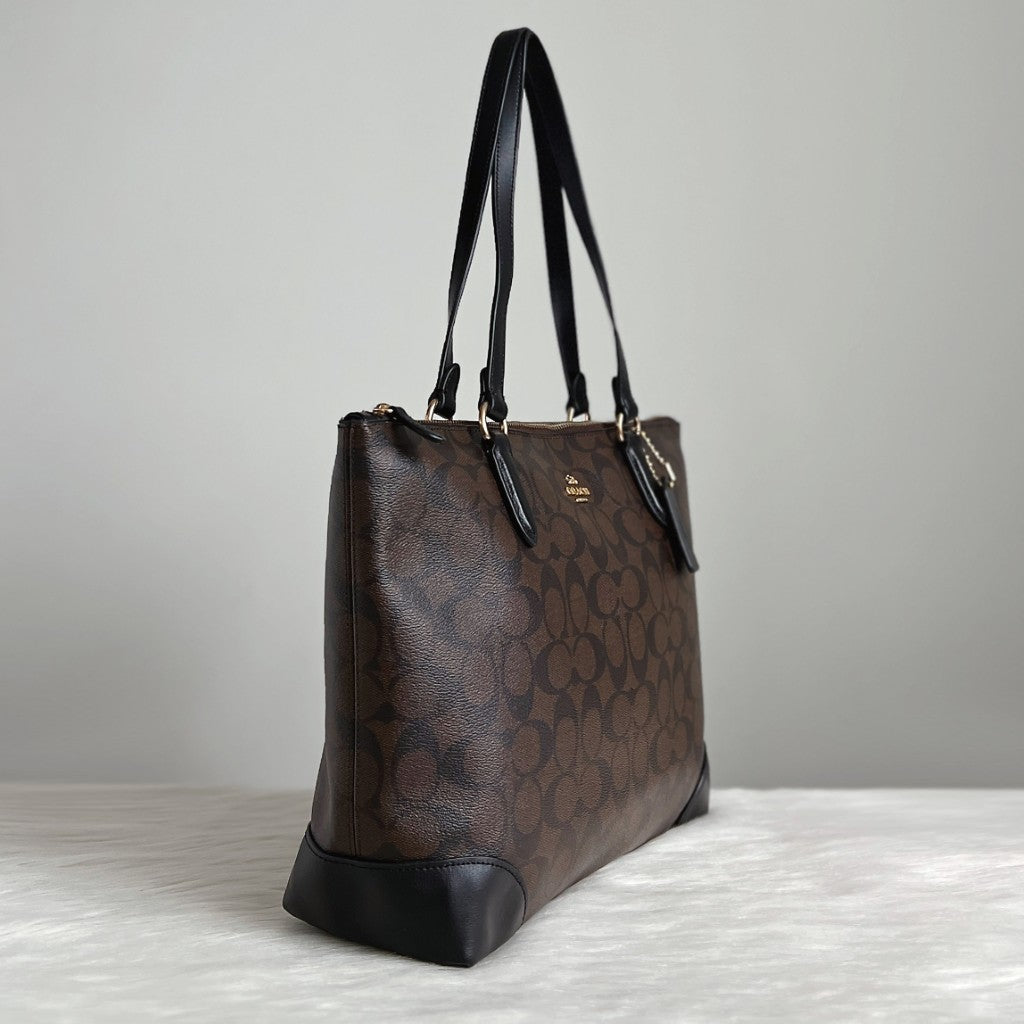 Coach Black Leather Monogram Shopper Shoulder Bag Like New