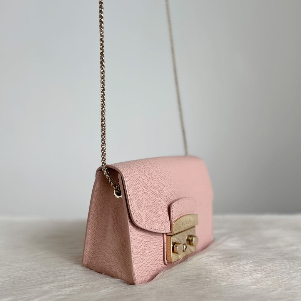 Furla Pink Leather Metropolis Small Crossbody Shoulder Bag Excellent