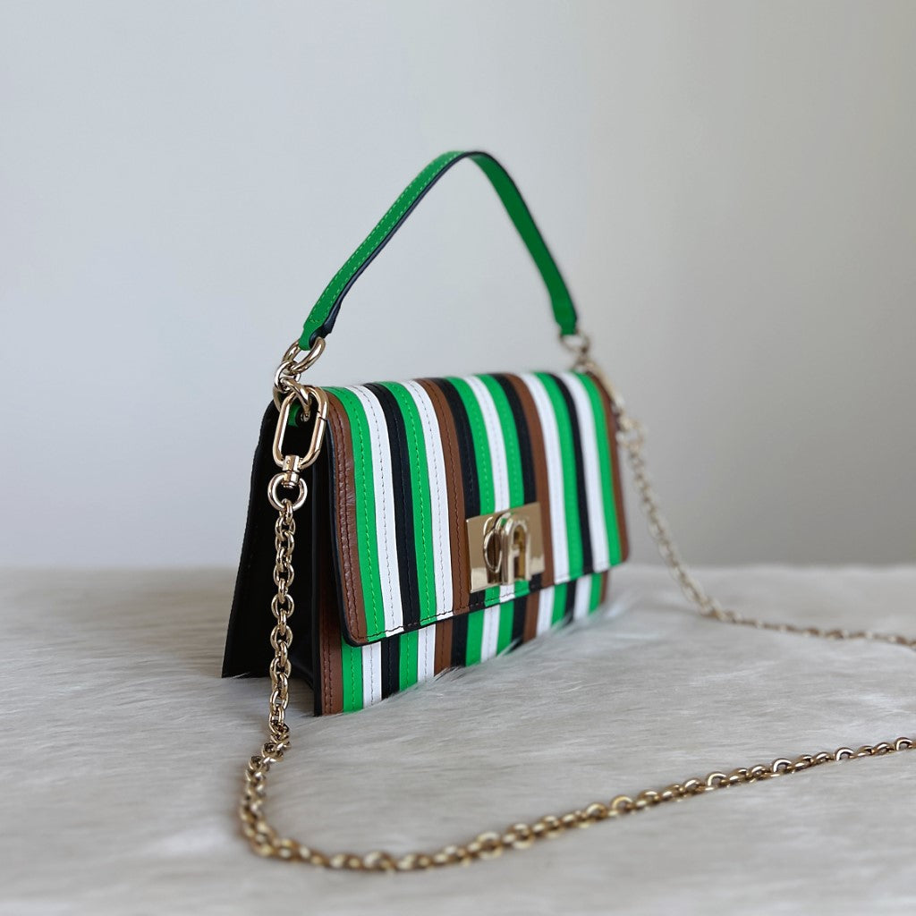 Furla Colourful Stripe Leather Turn Lock Shoulder Bag Excellent