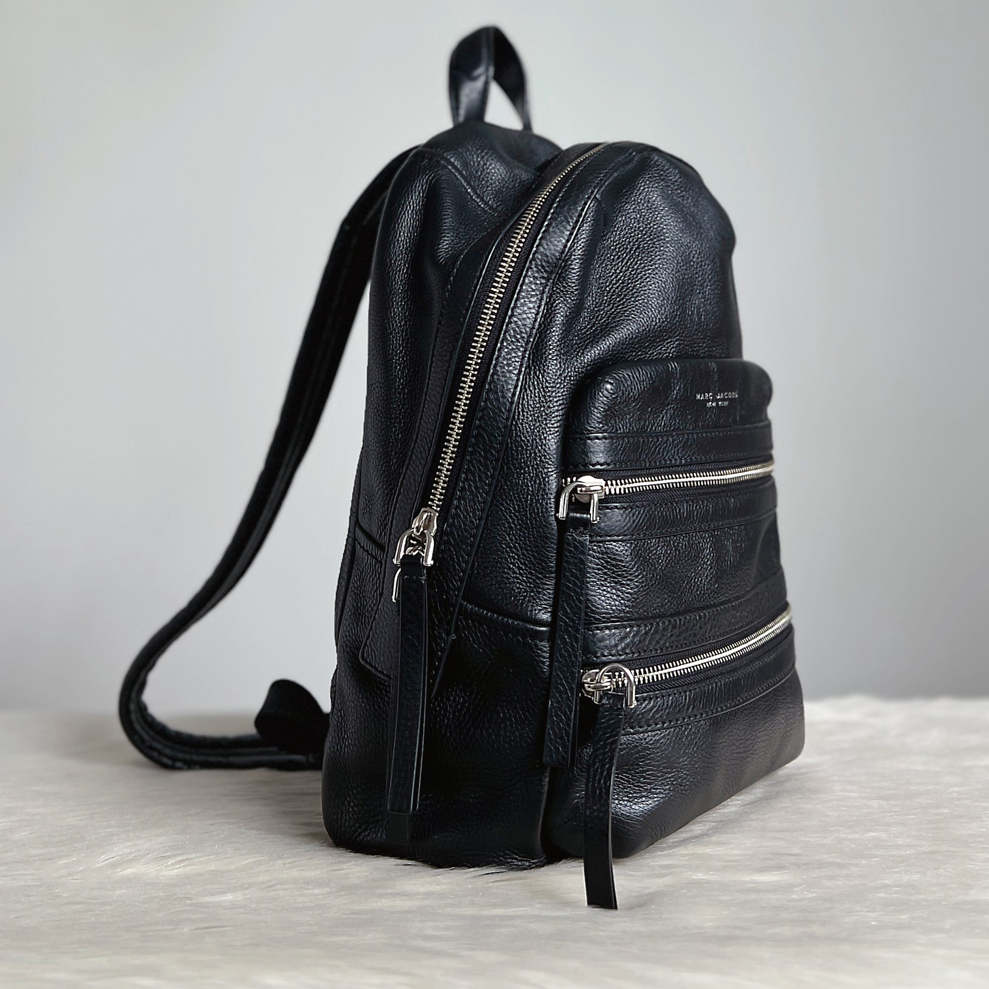 Marc Jacobs Black Leather Multi-Zip Compartment Backpack Excellent