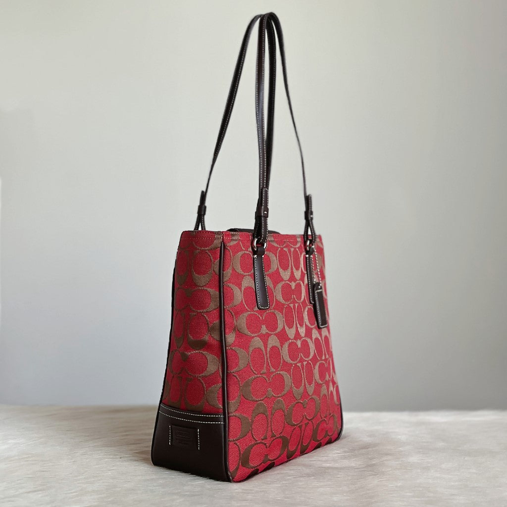 Coach Chocolate Jacquard Leather Monogram Shoulder Bag Excellent