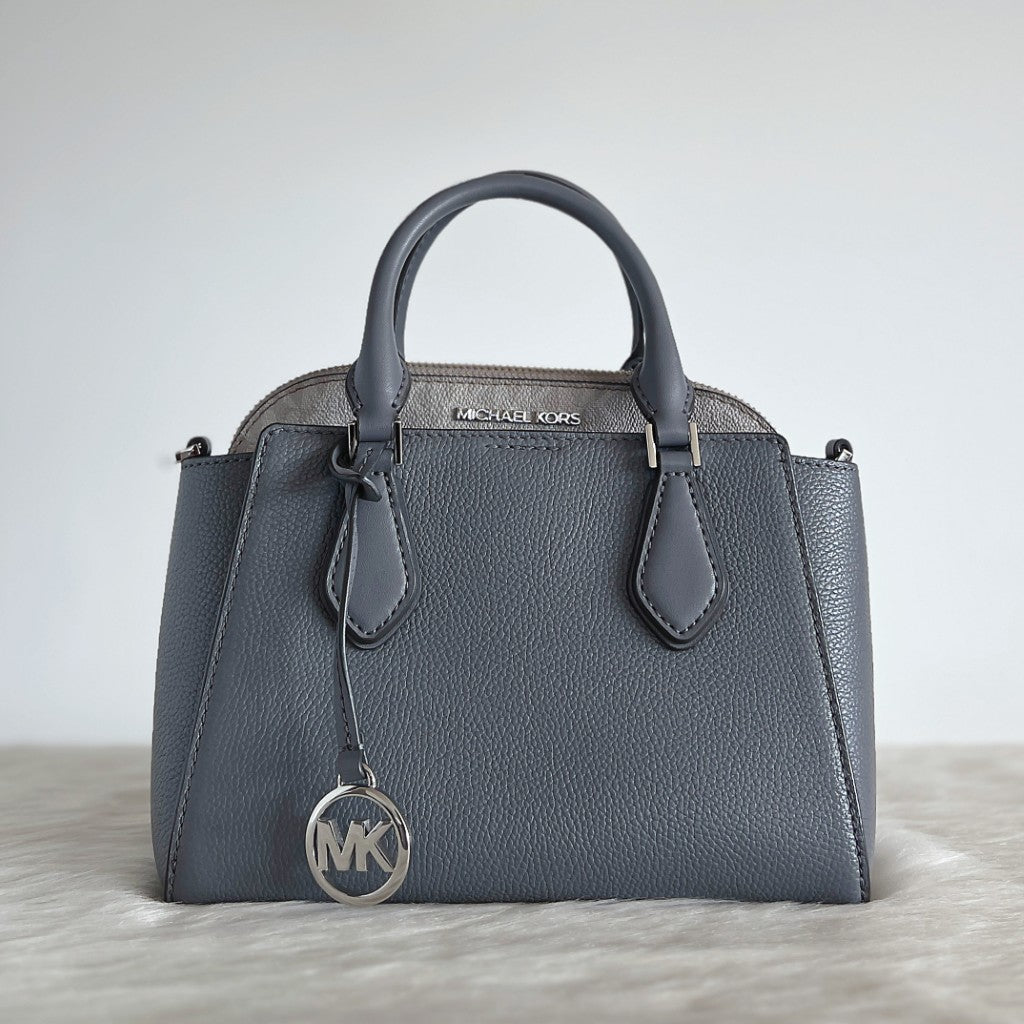 Michael Kors Grey Leather Monogram 2 Way Shoulder Bag 2-in-1 Like New