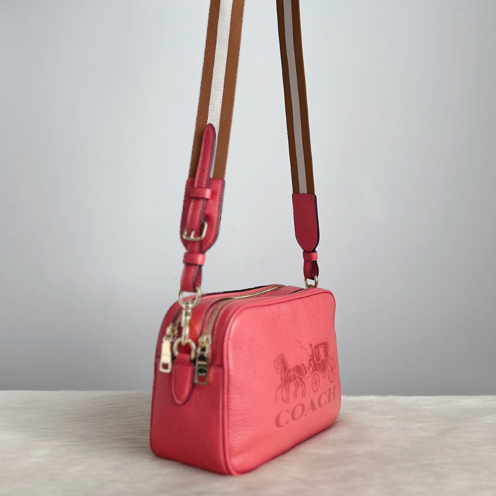 Coach Leather Embossed Logo Double Compartment Crossbody Shoulder Bag Like New