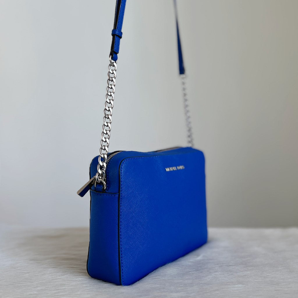 Michael Kors Blue Leather Chain Detail Crossbody Shoulder Bag Like New