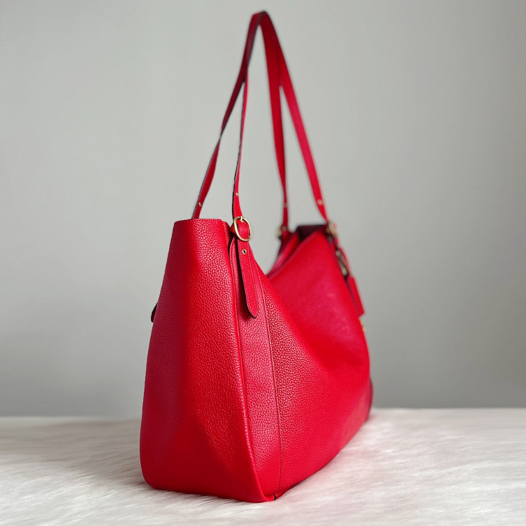 Coach Red Pebbled Leather Slouchy Carryall Large Shoulder Bag Like New