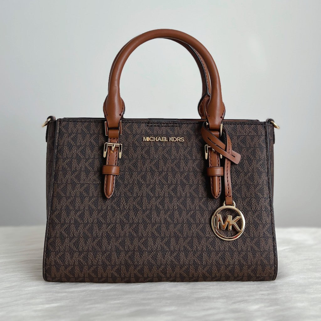 Michael Kors Caramel Leather Monogram 2 Way Shoulder Bag 2-in-1 Like New