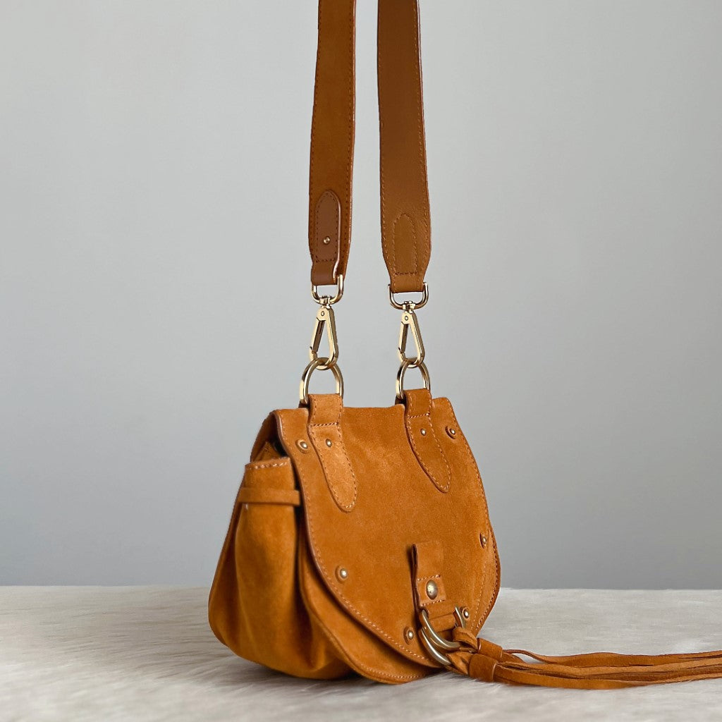 See by Chloe Caramel Suede Tassel Detail Crossbody Shoulder Bag Excellent