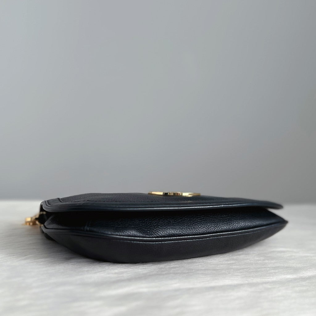 Tory Burch Black Leather Front Logo Chain Crossbody Shoulder Bag Like New