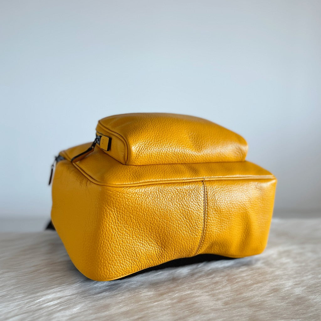 Coach Yellow Leather Front Logo Double Compartment Backpack Like New