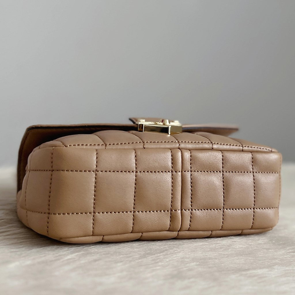 Michael Kors Mocha Leather Quilted Chain Detail 2 Way Shoulder Bag Like New