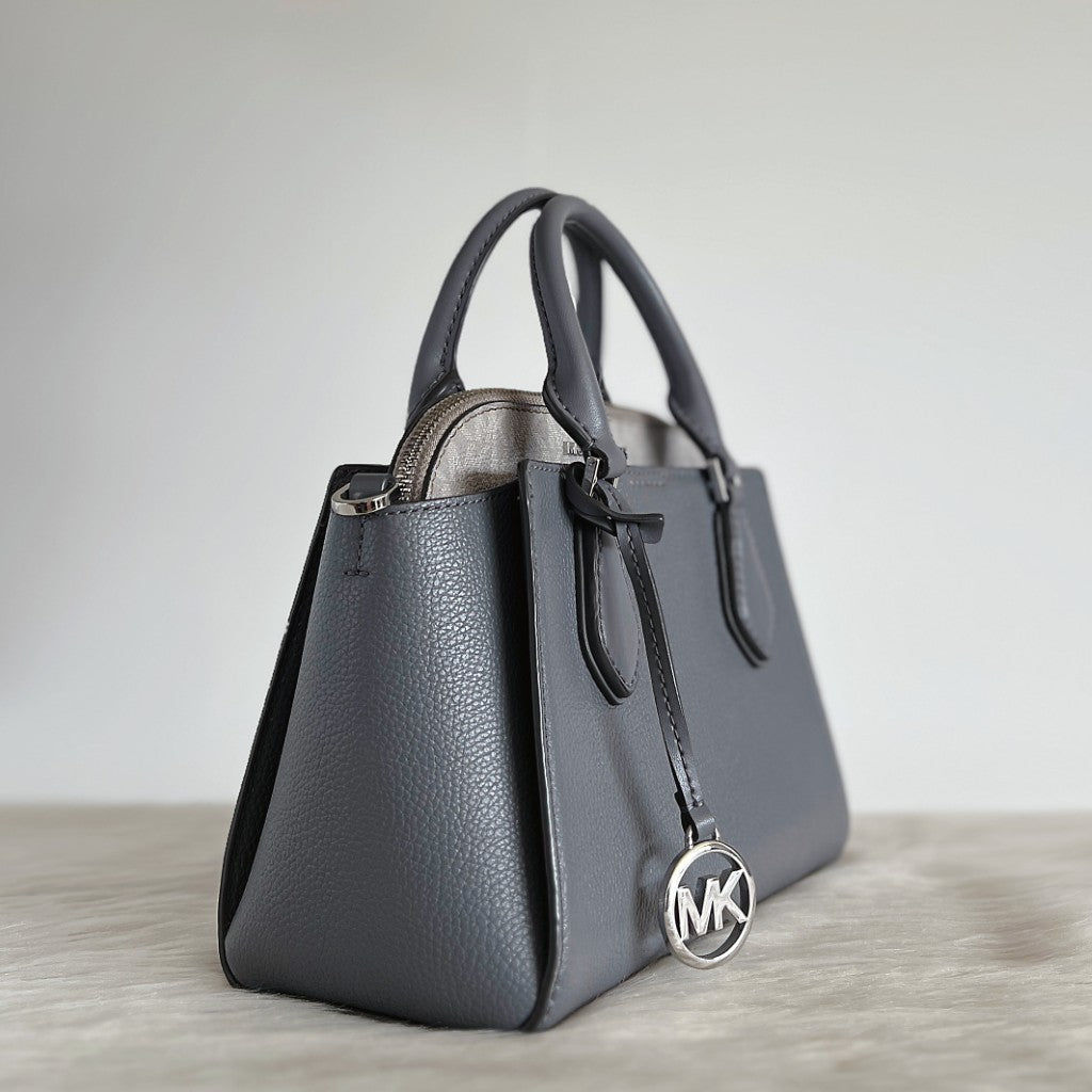 Michael Kors Grey Leather Monogram 2 Way Shoulder Bag 2-in-1 Like New