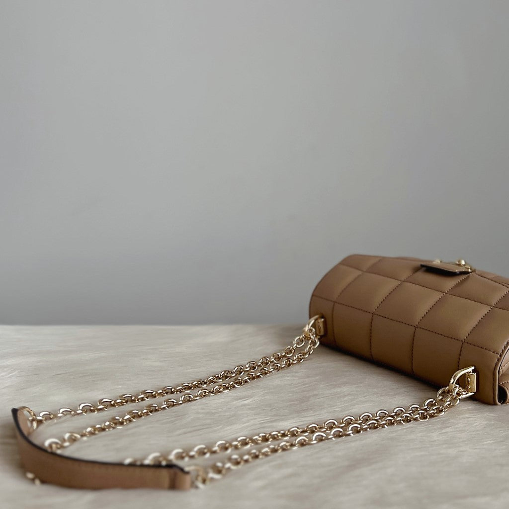 Michael Kors Mocha Leather Quilted Chain Detail 2 Way Shoulder Bag Like New