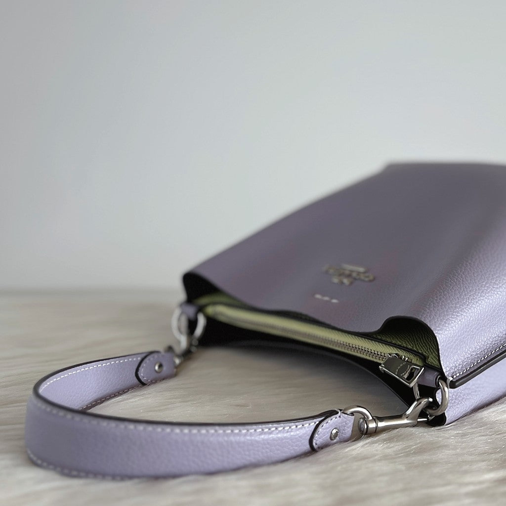 Coach Lavender Leather Triple Compartment Bucket 2 Way Shoulder Bag Like New
