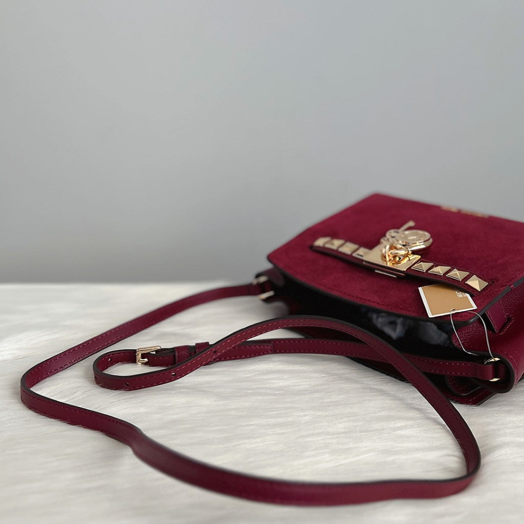 Michael Kors Bordeaux Leather Suede Patchwork Crossbody Shoulder Bag New with Tags