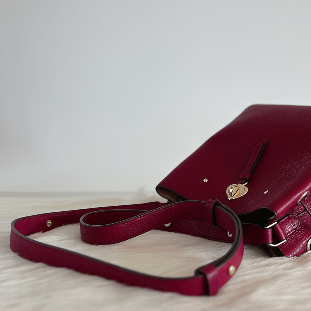 Kate Spade Burgundy Leather Triple Compartment Bucket Shoulder Bag Excellent