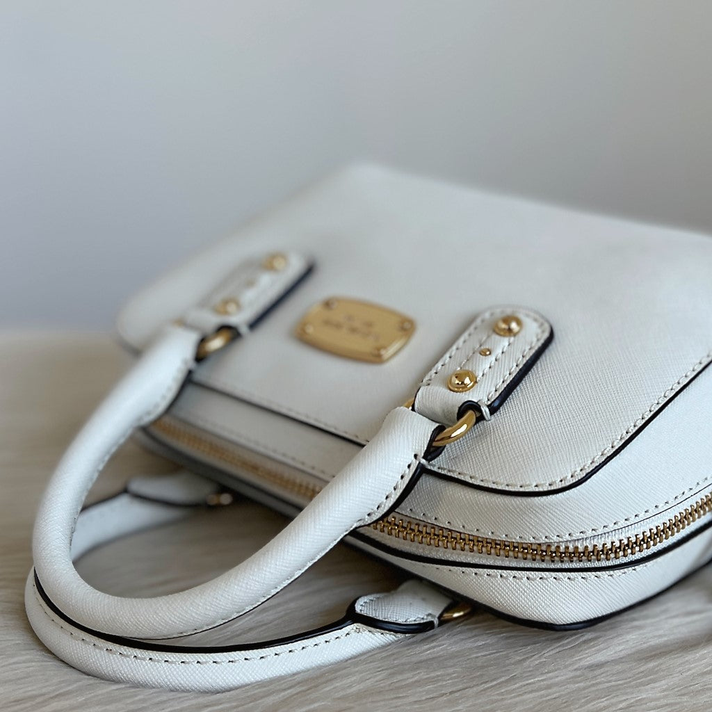 Michael Kors White Saffiano Leather Boston 2 Way Shoulder Bag