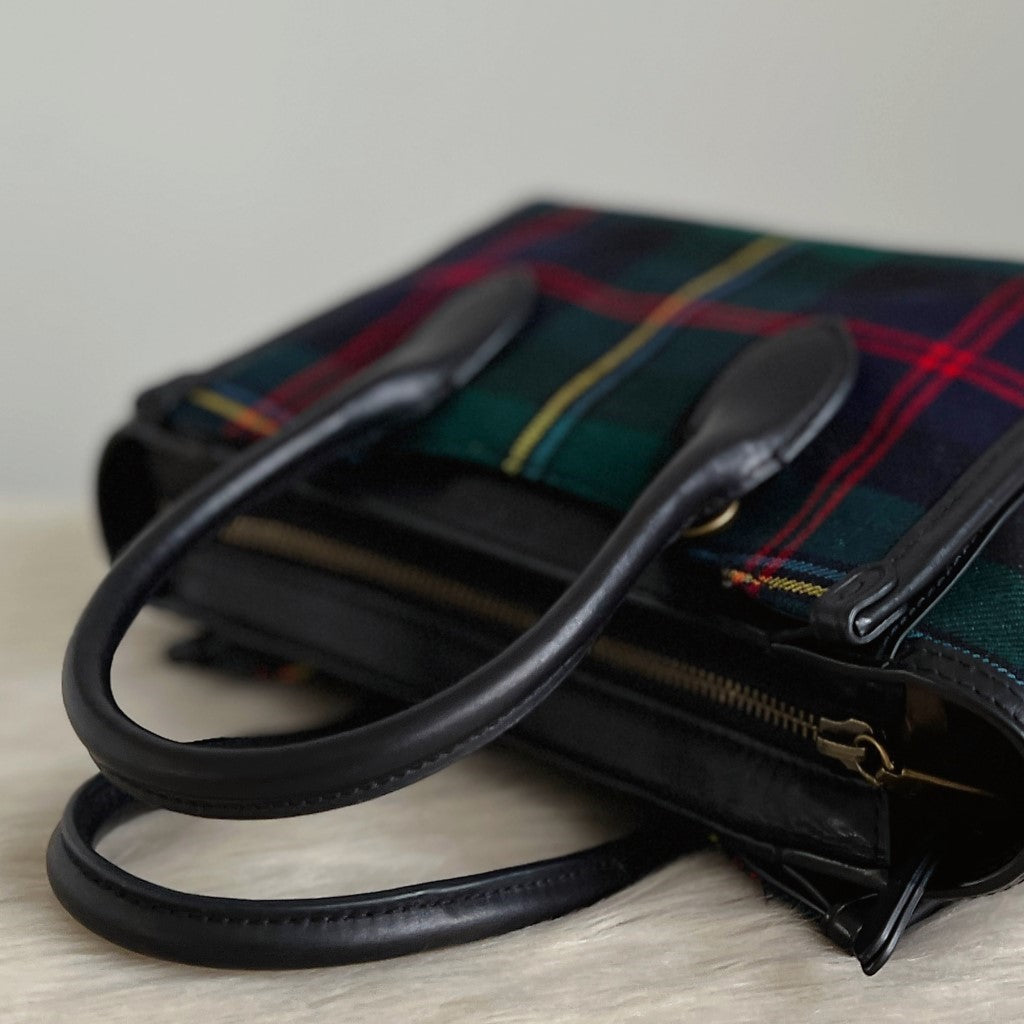 Ralph Lauren Black Leather Check Pattern 2 Way Shoulder Bag Excellent