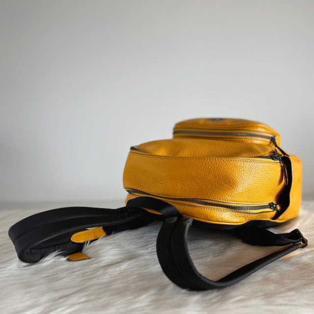 Coach Yellow Leather Front Logo Double Compartment Backpack Like New